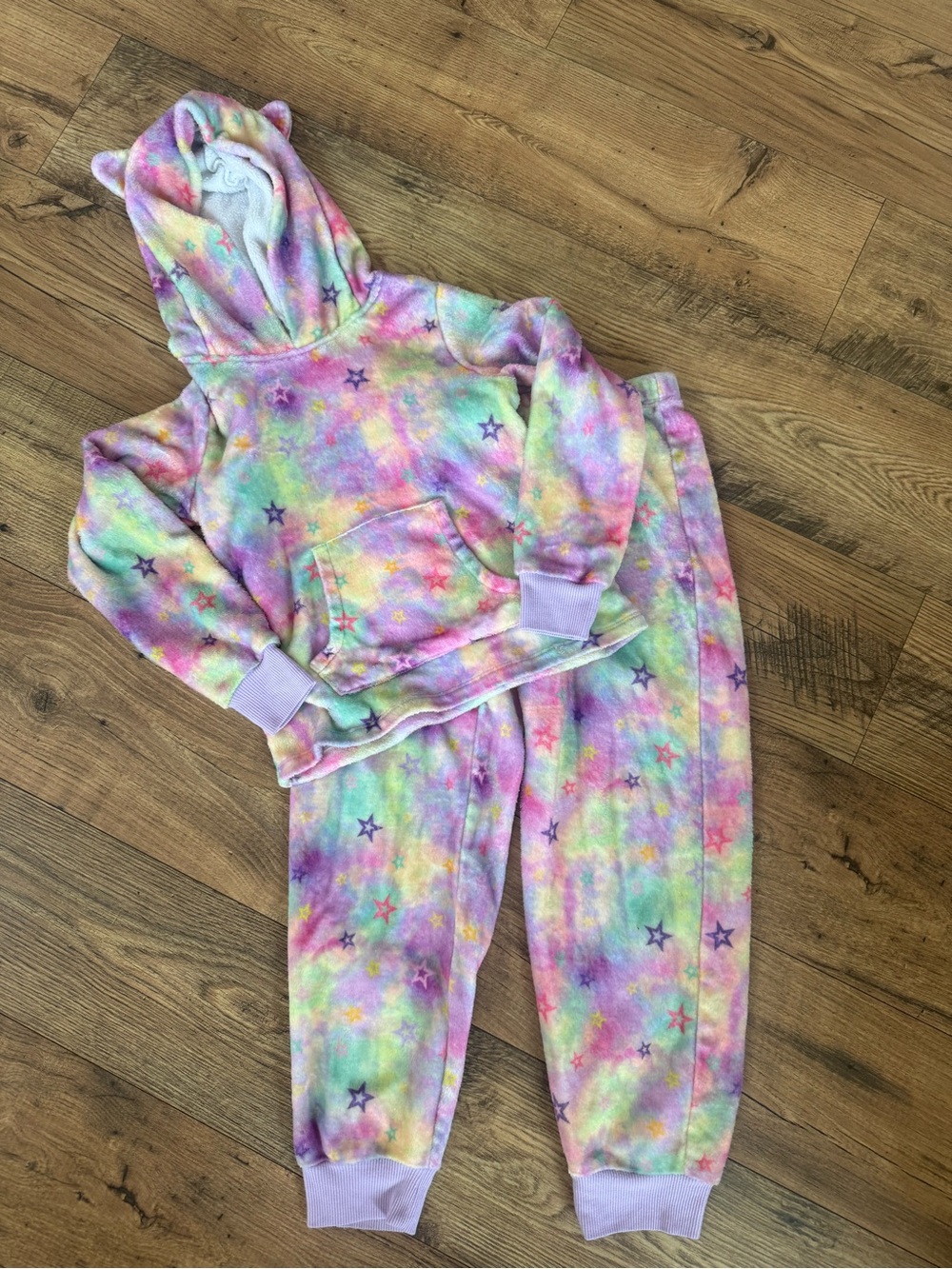 Kids American Girl Tie-Dye Star Hooded Sweatshirt & Jogger PJ Set - Pastel